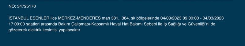 İstanbul’da yüzlerce adrese uyarı! (4 MART)