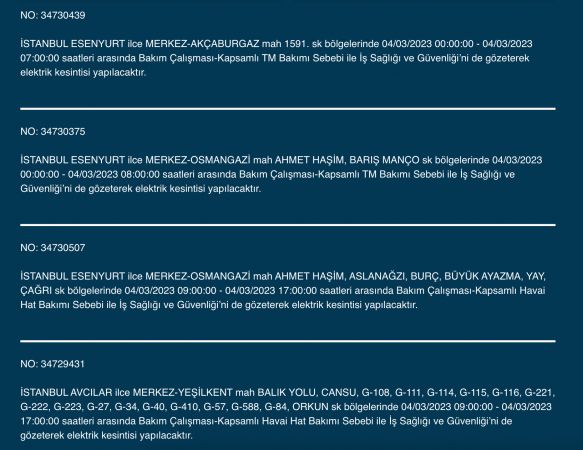 İstanbul’da yüzlerce adrese uyarı! (4 MART)