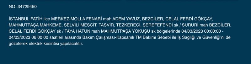 İstanbul’da yüzlerce adrese uyarı! (4 MART)