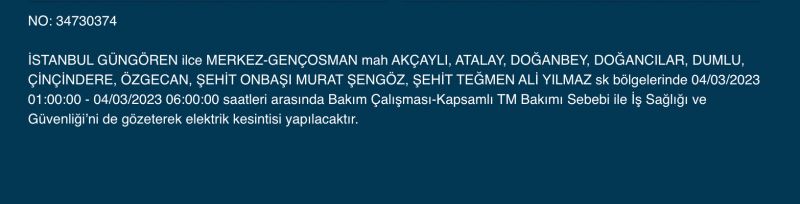 İstanbul’da yüzlerce adrese uyarı! (4 MART)