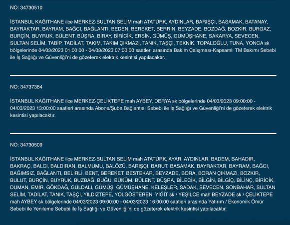 İstanbul’da yüzlerce adrese uyarı! (4 MART)