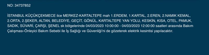İstanbul’da yüzlerce adrese uyarı! (4 MART)