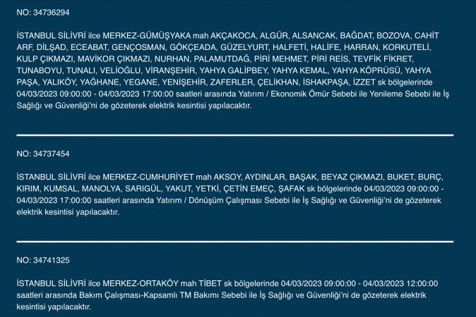 İstanbul’da yüzlerce adrese uyarı! (4 MART)