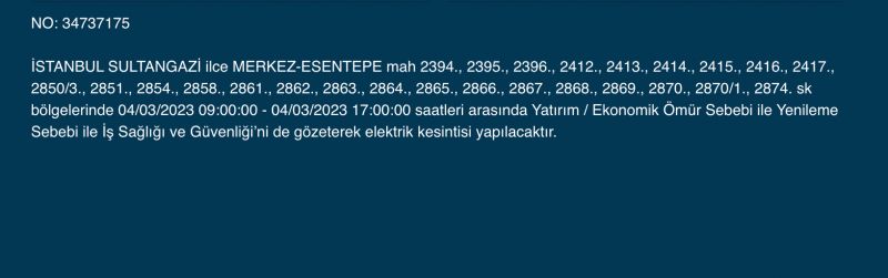 İstanbul’da yüzlerce adrese uyarı! (4 MART)
