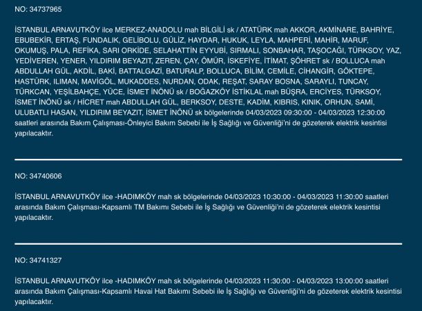 İstanbul’da yüzlerce adrese uyarı! (4 MART)