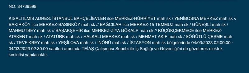 İstanbul’da yüzlerce adrese uyarı! (4 MART)