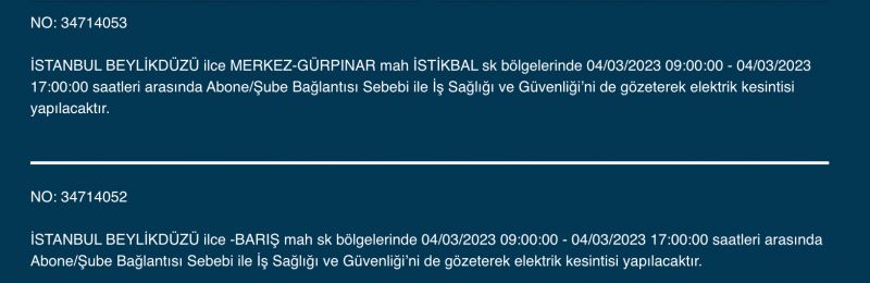 İstanbul’da yüzlerce adrese uyarı! (4 MART)