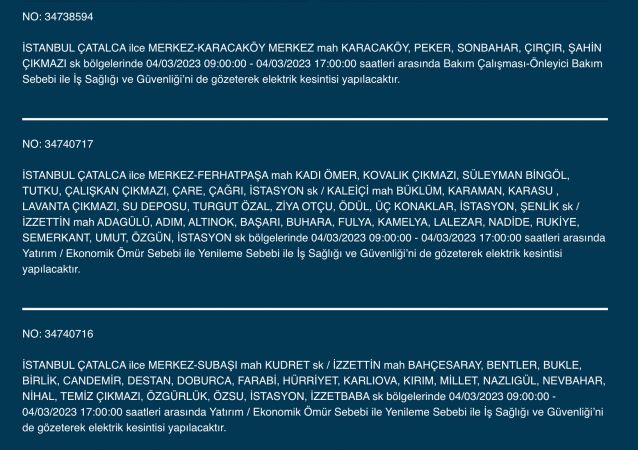 İstanbul’da yüzlerce adrese uyarı! (4 MART)