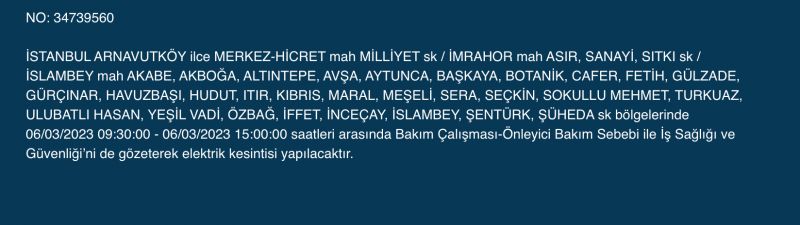 İSTANBUL ELEKTRİK KESİNTİSİ (6 MART) Bu Adreslere Dikkat: Bahçelievler, Esenyurt, Beylikdüzü, Bağcılar, Fatih, Mecidiyeköy, Çatalca, Eyüpsultan, Silivri, Şişli, Sultangazi! Saatlerce Sürecek…