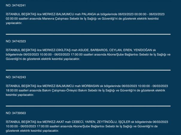 İSTANBUL ELEKTRİK KESİNTİSİ (6 MART) Bu Adreslere Dikkat: Bahçelievler, Esenyurt, Beylikdüzü, Bağcılar, Fatih, Mecidiyeköy, Çatalca, Eyüpsultan, Silivri, Şişli, Sultangazi! Saatlerce Sürecek…