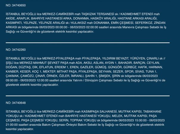 İSTANBUL ELEKTRİK KESİNTİSİ (6 MART) Bu Adreslere Dikkat: Bahçelievler, Esenyurt, Beylikdüzü, Bağcılar, Fatih, Mecidiyeköy, Çatalca, Eyüpsultan, Silivri, Şişli, Sultangazi! Saatlerce Sürecek…