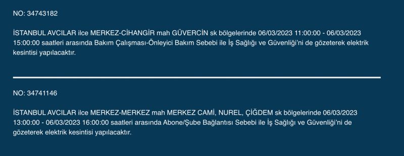 İSTANBUL ELEKTRİK KESİNTİSİ (6 MART) Bu Adreslere Dikkat: Bahçelievler, Esenyurt, Beylikdüzü, Bağcılar, Fatih, Mecidiyeköy, Çatalca, Eyüpsultan, Silivri, Şişli, Sultangazi! Saatlerce Sürecek…