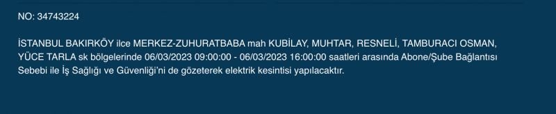 İSTANBUL ELEKTRİK KESİNTİSİ (6 MART) Bu Adreslere Dikkat: Bahçelievler, Esenyurt, Beylikdüzü, Bağcılar, Fatih, Mecidiyeköy, Çatalca, Eyüpsultan, Silivri, Şişli, Sultangazi! Saatlerce Sürecek…