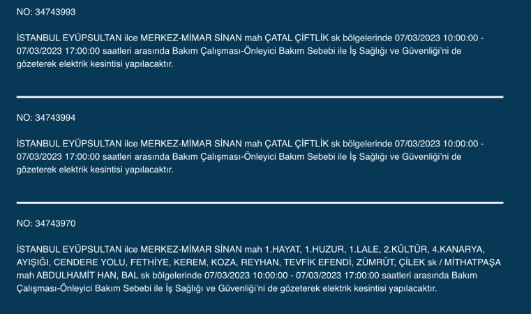 İstanbul’da elektrik kesintisi: Avcılar, Bahçelievler, Bağcılar, Esenyurt, Şişli, Fatih, Gaziosmanpaşa, Eyüp, Esenler! Yüzlerce sokakta elektrikler gidecek! (7 MART)