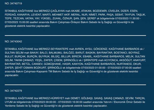 İstanbul’da elektrik kesintisi: Avcılar, Bahçelievler, Bağcılar, Esenyurt, Şişli, Fatih, Gaziosmanpaşa, Eyüp, Esenler! Yüzlerce sokakta elektrikler gidecek! (7 MART)