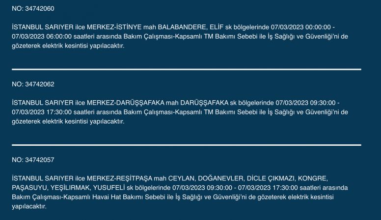 İstanbul’da elektrik kesintisi: Avcılar, Bahçelievler, Bağcılar, Esenyurt, Şişli, Fatih, Gaziosmanpaşa, Eyüp, Esenler! Yüzlerce sokakta elektrikler gidecek! (7 MART)