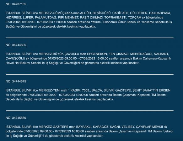 İstanbul’da elektrik kesintisi: Avcılar, Bahçelievler, Bağcılar, Esenyurt, Şişli, Fatih, Gaziosmanpaşa, Eyüp, Esenler! Yüzlerce sokakta elektrikler gidecek! (7 MART)