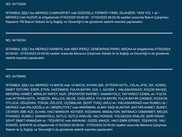 İstanbul’da elektrik kesintisi: Avcılar, Bahçelievler, Bağcılar, Esenyurt, Şişli, Fatih, Gaziosmanpaşa, Eyüp, Esenler! Yüzlerce sokakta elektrikler gidecek! (7 MART)