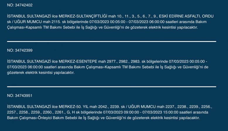 İstanbul’da elektrik kesintisi: Avcılar, Bahçelievler, Bağcılar, Esenyurt, Şişli, Fatih, Gaziosmanpaşa, Eyüp, Esenler! Yüzlerce sokakta elektrikler gidecek! (7 MART)