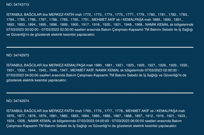 İstanbul’da elektrik kesintisi: Avcılar, Bahçelievler, Bağcılar, Esenyurt, Şişli, Fatih, Gaziosmanpaşa, Eyüp, Esenler! Yüzlerce sokakta elektrikler gidecek! (7 MART)