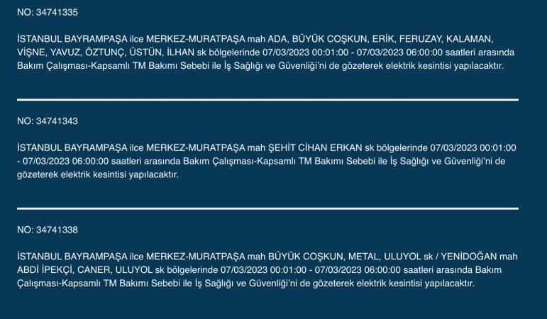 İstanbul’da elektrik kesintisi: Avcılar, Bahçelievler, Bağcılar, Esenyurt, Şişli, Fatih, Gaziosmanpaşa, Eyüp, Esenler! Yüzlerce sokakta elektrikler gidecek! (7 MART)