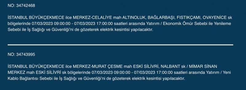İstanbul’da elektrik kesintisi: Avcılar, Bahçelievler, Bağcılar, Esenyurt, Şişli, Fatih, Gaziosmanpaşa, Eyüp, Esenler! Yüzlerce sokakta elektrikler gidecek! (7 MART)
