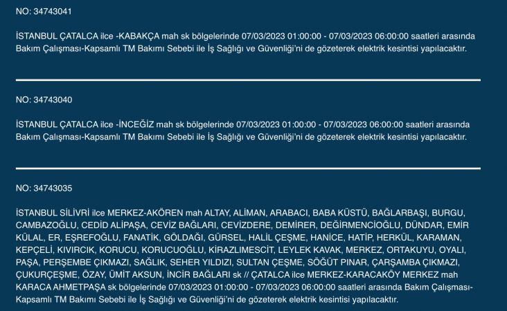 İstanbul’da elektrik kesintisi: Avcılar, Bahçelievler, Bağcılar, Esenyurt, Şişli, Fatih, Gaziosmanpaşa, Eyüp, Esenler! Yüzlerce sokakta elektrikler gidecek! (7 MART)