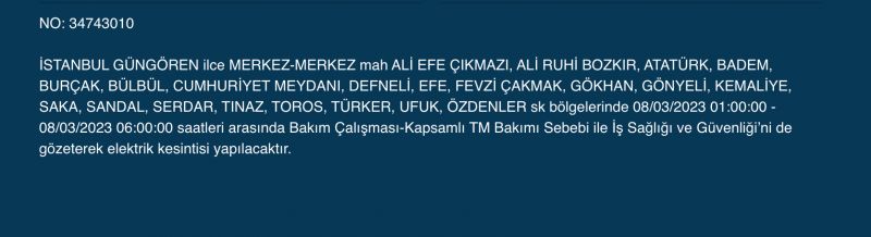 İstanbul Elektrik Kesintisi (8 MART 2023) | Avcılar, Esenyurt, Bahçelievler, Bağcılar, Eyüp, Fatih, Şişli, Eyüpsultan, Gaziosmanpaşa Elektrik Kesintisi Yapılacak! Elektrik Arıza Sorgulama…