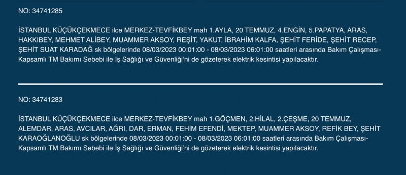 İstanbul Elektrik Kesintisi (8 MART 2023) | Avcılar, Esenyurt, Bahçelievler, Bağcılar, Eyüp, Fatih, Şişli, Eyüpsultan, Gaziosmanpaşa Elektrik Kesintisi Yapılacak! Elektrik Arıza Sorgulama…