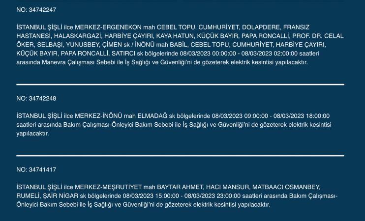 İstanbul Elektrik Kesintisi (8 MART 2023) | Avcılar, Esenyurt, Bahçelievler, Bağcılar, Eyüp, Fatih, Şişli, Eyüpsultan, Gaziosmanpaşa Elektrik Kesintisi Yapılacak! Elektrik Arıza Sorgulama…