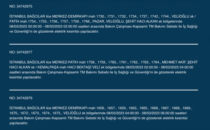 İstanbul Elektrik Kesintisi (8 MART 2023) | Avcılar, Esenyurt, Bahçelievler, Bağcılar, Eyüp, Fatih, Şişli, Eyüpsultan, Gaziosmanpaşa Elektrik Kesintisi Yapılacak! Elektrik Arıza Sorgulama…