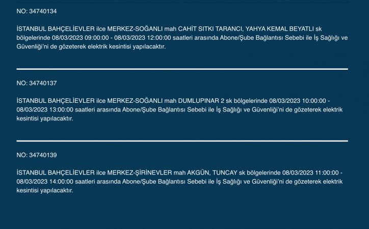 İstanbul Elektrik Kesintisi (8 MART 2023) | Avcılar, Esenyurt, Bahçelievler, Bağcılar, Eyüp, Fatih, Şişli, Eyüpsultan, Gaziosmanpaşa Elektrik Kesintisi Yapılacak! Elektrik Arıza Sorgulama…