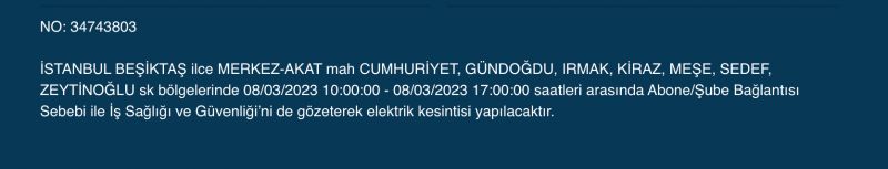 İstanbul Elektrik Kesintisi (8 MART 2023) | Avcılar, Esenyurt, Bahçelievler, Bağcılar, Eyüp, Fatih, Şişli, Eyüpsultan, Gaziosmanpaşa Elektrik Kesintisi Yapılacak! Elektrik Arıza Sorgulama…