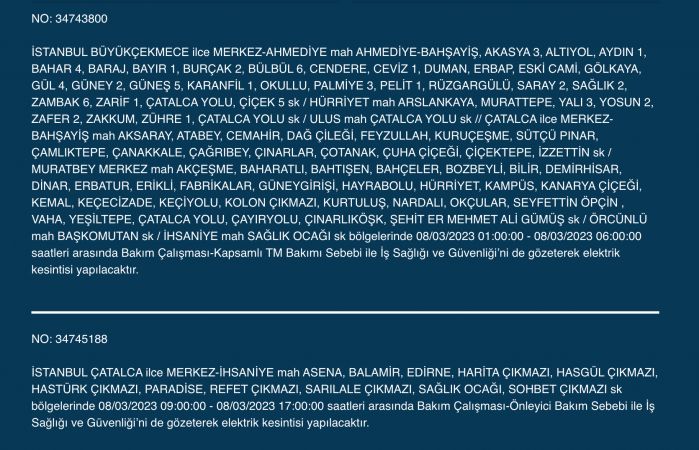 İstanbul Elektrik Kesintisi (8 MART 2023) | Avcılar, Esenyurt, Bahçelievler, Bağcılar, Eyüp, Fatih, Şişli, Eyüpsultan, Gaziosmanpaşa Elektrik Kesintisi Yapılacak! Elektrik Arıza Sorgulama…