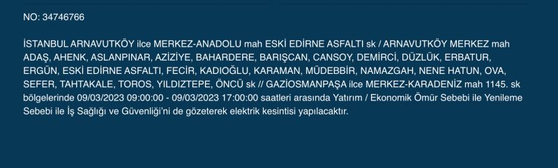 İstanbullular bu saatlere dikkat! Yüzlerce adres karanlıkta kalacak (9 MART PERŞEMBE)