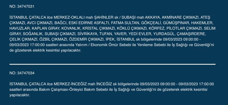 İstanbullular bu saatlere dikkat! Yüzlerce adres karanlıkta kalacak (9 MART PERŞEMBE)