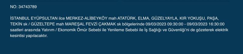 İstanbullular bu saatlere dikkat! Yüzlerce adres karanlıkta kalacak (9 MART PERŞEMBE)