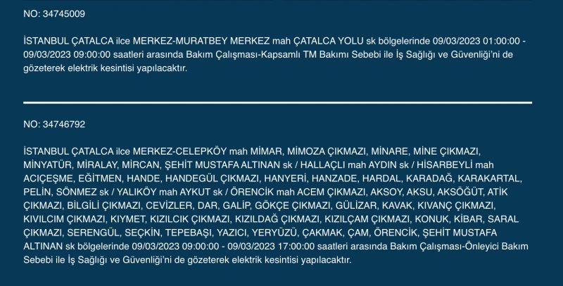 İstanbullular bu saatlere dikkat! Yüzlerce adres karanlıkta kalacak (9 MART PERŞEMBE)