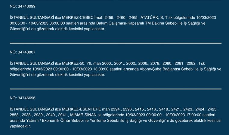 İstanbul karanlığa gömülecek (10 MART 2023)!