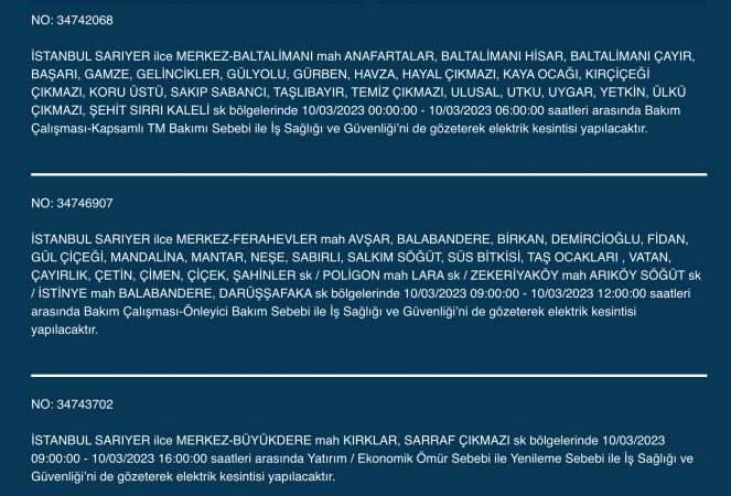 İstanbul karanlığa gömülecek (10 MART 2023)!