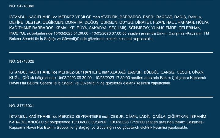 İstanbul karanlığa gömülecek (10 MART 2023)!