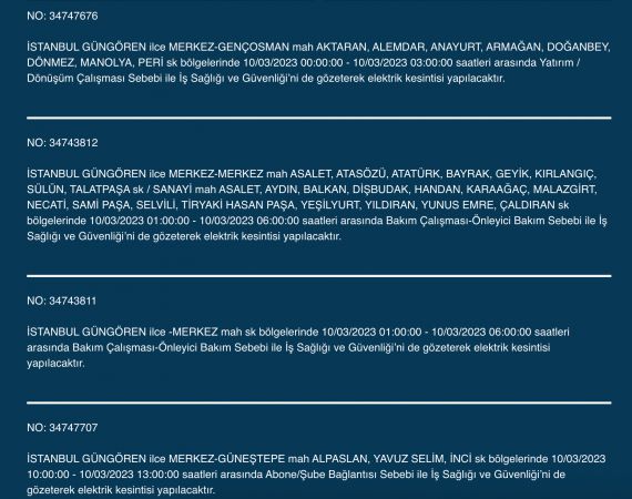 İstanbul karanlığa gömülecek (10 MART 2023)!