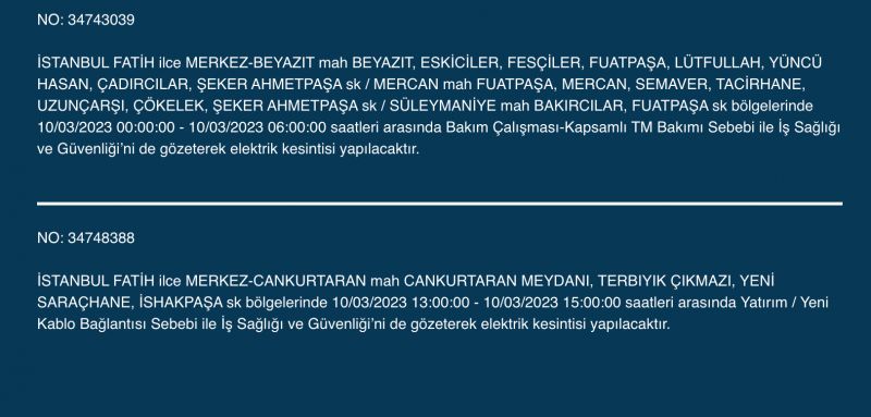 İstanbul karanlığa gömülecek (10 MART 2023)!