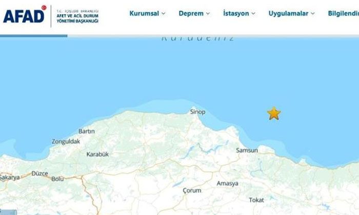 Samsun açıklarında 4 büyüklüğünde deprem
