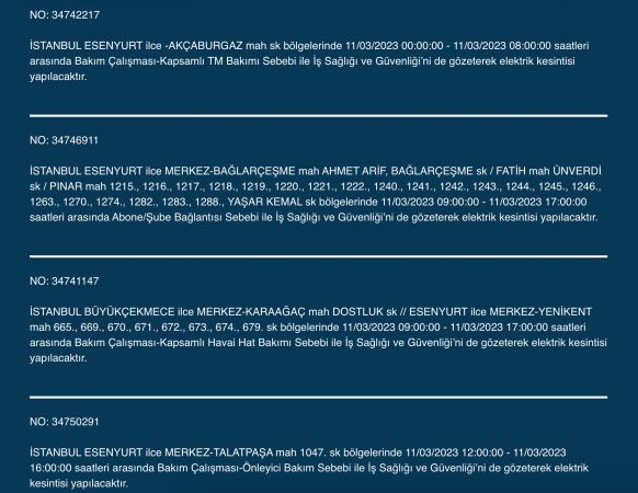 İstanbul’da elektrikler kesilecek! 11 Mart Cumartesi gününe dikkat! İstanbul’da elektrikler kesilecek! 11 Mart Cumartesi gününe dikkat!