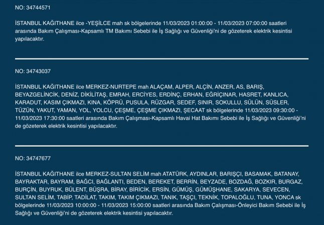 İstanbul’da elektrikler kesilecek! 11 Mart Cumartesi gününe dikkat! İstanbul’da elektrikler kesilecek! 11 Mart Cumartesi gününe dikkat!
