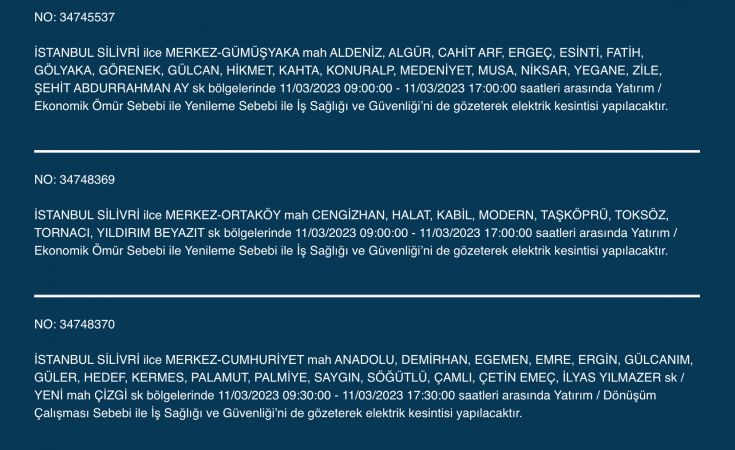 İstanbul’da elektrikler kesilecek! 11 Mart Cumartesi gününe dikkat! İstanbul’da elektrikler kesilecek! 11 Mart Cumartesi gününe dikkat!