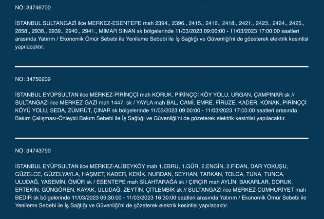 İstanbul’da elektrikler kesilecek! 11 Mart Cumartesi gününe dikkat! İstanbul’da elektrikler kesilecek! 11 Mart Cumartesi gününe dikkat!