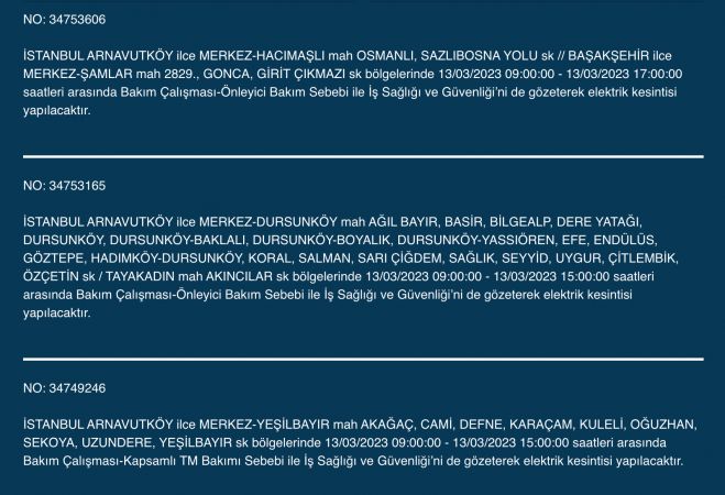 İstanbul’un yüzlerce sokağında elektrikler kesilecek (13 Mart) | Bu adreslere dikkat! İstanbul’un yüzlerce sokağında elektrikler kesilecek (13 Mart) | Bu adreslere dikkat!