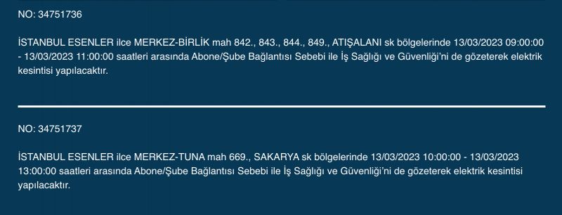 İstanbul’un yüzlerce sokağında elektrikler kesilecek (13 Mart) | Bu adreslere dikkat! İstanbul’un yüzlerce sokağında elektrikler kesilecek (13 Mart) | Bu adreslere dikkat!